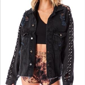 Oversized Carmar Safety Pin Black Denim Jacket